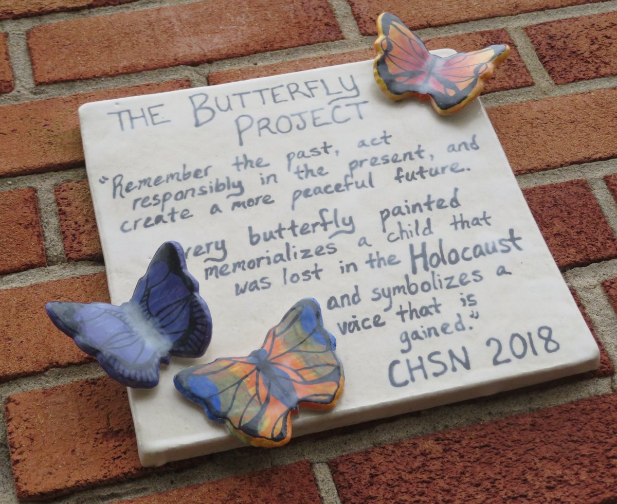 ccsdschools's tweet photo. Following last monthโs visit to the Holocaust Museum, CHSN students joined a global initiative. #TheButterflyProject is a call to action to honor the 1.5 million children who lost their lives. CHSN previously contributed 1,000 butterflies to the program in 2018. #YouthArtMonth ๐ฆ https://t.co/e8aT8fHN6U