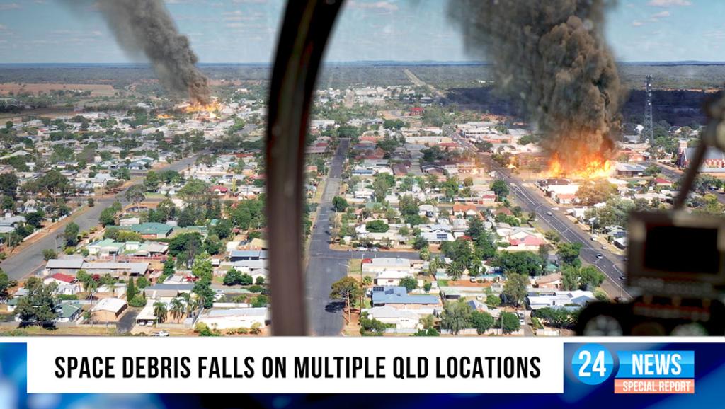 QUT's tweet image. It’s 2030 and space debris begin to fall across QLD triggering a mass casualty incident response. This is the story being told by #QUT filmmaker Joe Carter and crew using the Virtual Production tech used for the Barbie film. bit.ly/4amYsb4 #VirtualProductionTech