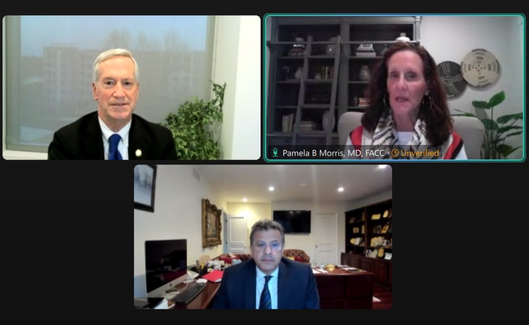 Currently discussing global 🌎 CV care transformation in the #ACCPresident Heart-to-Heart chat w/ Drs. @HadleyWilsonMD, @Dr_HaniNajm, @PamelaBMorris, @Drroxmehran & Antonio Chagas. We’re almost to the Q&A! Ask your questions in the chat box. 💬 Details ➡️ bit.ly/3q89AXr