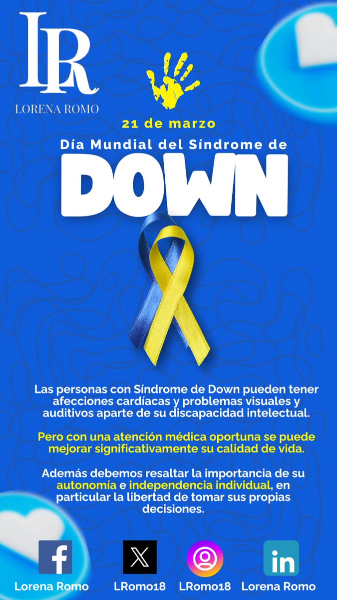 🗓 Celebramos el día mundial del #SindromeDown, con el propósito de generar mayor conciencia pública sobre la cuestión y recordar la dignidad inherente, la valía y las valiosas contribuciones de las personas, así como la importancia de garantizar los #DDHH 🫂 y las libertades