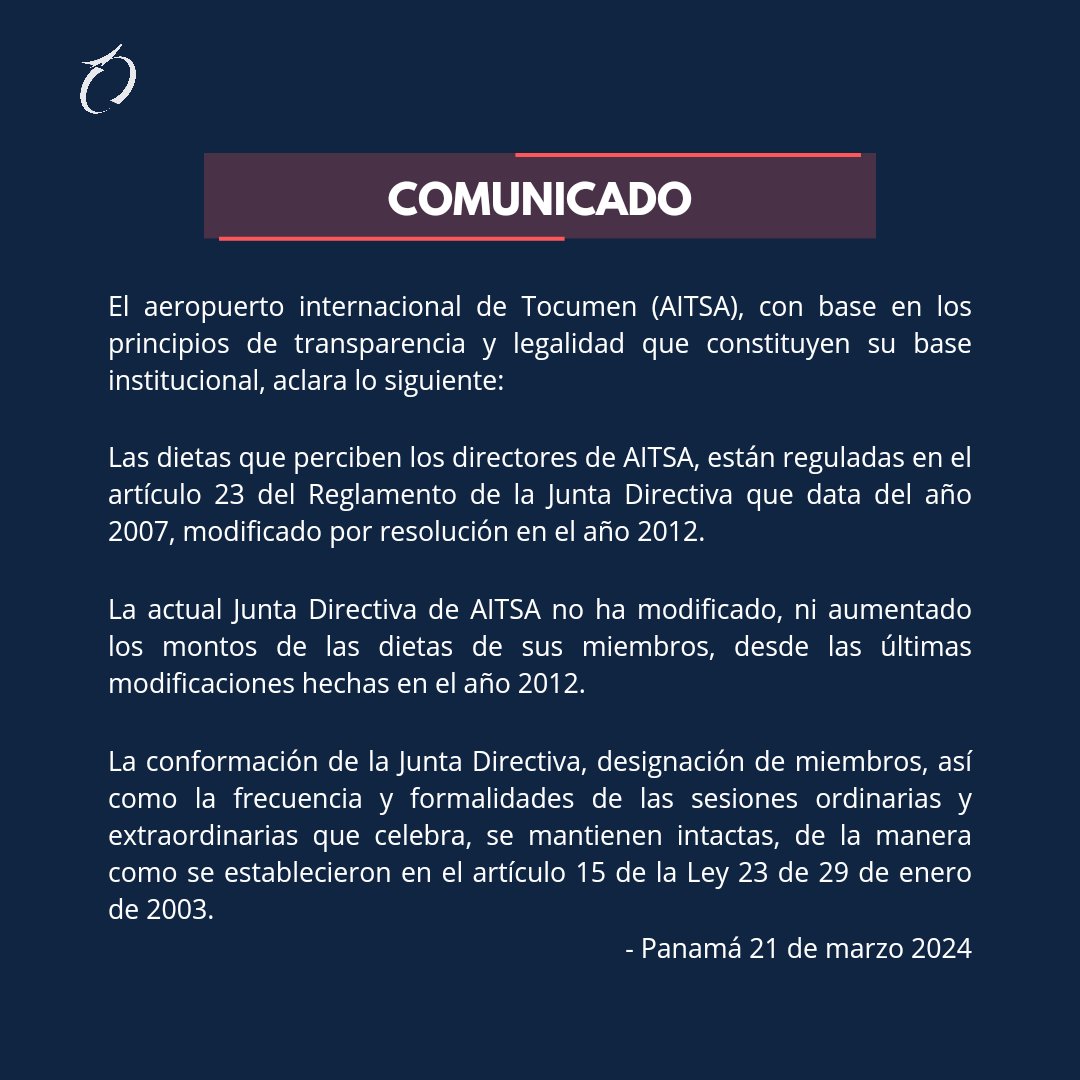Tocumen, S.A. hace aclaración sobre su Junta Directiva ✔️

#LaPuertaDeLasAméricas
#AeropuertoDeTocumen
#CambiamosPorTi