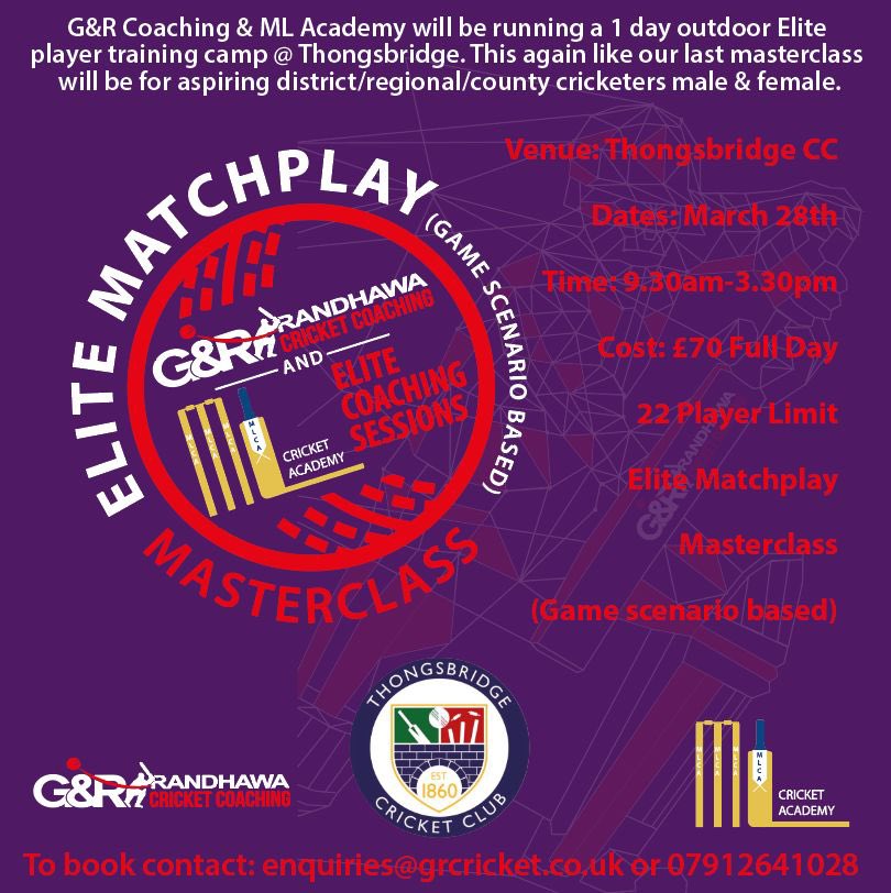 Gurm Randhawa (@grandhawa92) on Twitter photo G&RxML Training Camp
•
Run & Led by former pro’s Gurman Randhawa & Mark Lawson🏏
<a href="/M_lawson24/">mark lawson</a>
•
📅Date: 28/03/24
⏰Time: 9:30am-3:30pm
📍Venue: <a href="/ThongsbridgeCC/">Thongsbridge CC</a> / TICS indoor
💷 Price: £70
•
To BOOK a place⬇️
grcricket.co.uk/master-class G&RxML Training Camp
•
Run & Led by former pro’s Gurman Randhawa & Mark Lawson🏏
<a href="/M_lawson24/">mark lawson</a>
•
📅Date: 28/03/24
⏰Time: 9:30am-3:30pm
📍Venue: <a href="/ThongsbridgeCC/">Thongsbridge CC</a> / TICS indoor
💷 Price: £70
•
To BOOK a place⬇️
grcricket.co.uk/master-class