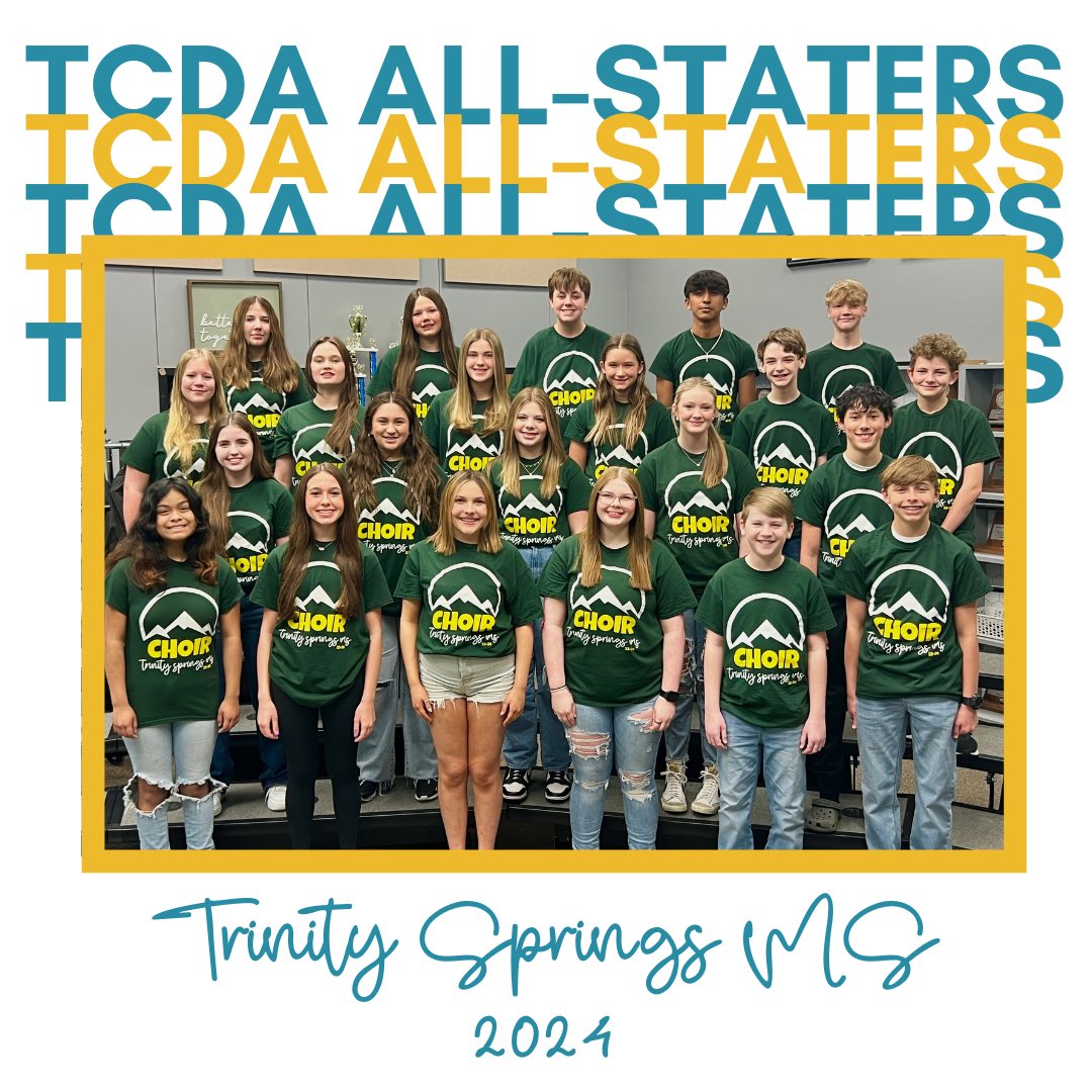 Congrats to the 22 TSMS Choir students who earned spots in the 2024 TCDA MS/JH All-State Choir. We are very proud of them. Over 1,000 students entered into the process and only approx 200 make it. Way to go Titan Singers!! #TrinitySings <a href="/KISDFineArts/">Keller ISD Fine Arts</a> <a href="/KellerISD/">Keller Schools</a> <a href="/TSMSKeller/">Trinity Springs MS</a>