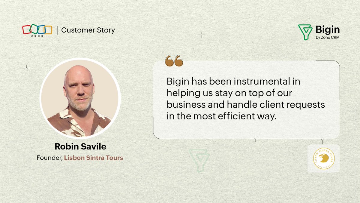 Portugal's premier travel agency, @LisbonSintra, needed a robust solution for customer management and process optimization. With @Bigin, they've saved about five hours weekly, enhancing efficiency and interoperability. Explore their success story here 👉 zurl.co/oi5n