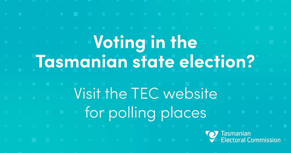 Voting in the Tasmanian state election? Polling places are open from 8am-6pm Saturday. Polling locations on our website and in Saturday newspapers. tec.tas.gov.au/polling-places #taspol #politas #tasvotes