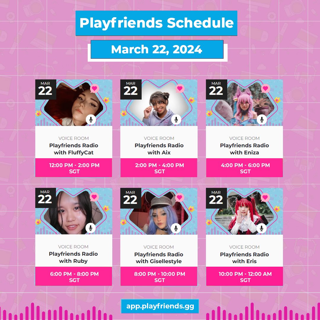 It's Chat O'Clock! ⏰ Playfriends Time! Join us from noon to midnight SGT. Dive into free voice chats. Don't miss out: app.playfriends.gg

Join our Zealy community too and earn EXP and rewards on our platform zealy.io/c/playfriends