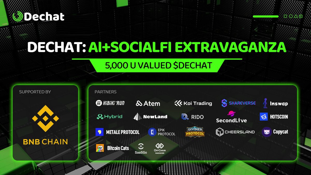 🚀 Don't miss the Dechat: AI+SocialFi Extravaganza! 🌟 Celebrating $DECHAT's soaring market performance and the incredible support from our partners! 💰 We're offering rewards worth 5,000U in $DECHAT to incentivize participants. TAKE PART NOW👉app.questn.com/quest/88481678… Get ready…