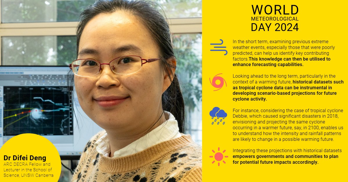 🌦️ Embrace the significance of meteorological services this #WorldMeteorologicalDay! Dr Difei Deng is an expert on tropical cyclones & extreme weather. She explains the vital role of studying past extreme weather occurrences to enhance our preparedness for future extremes🌀