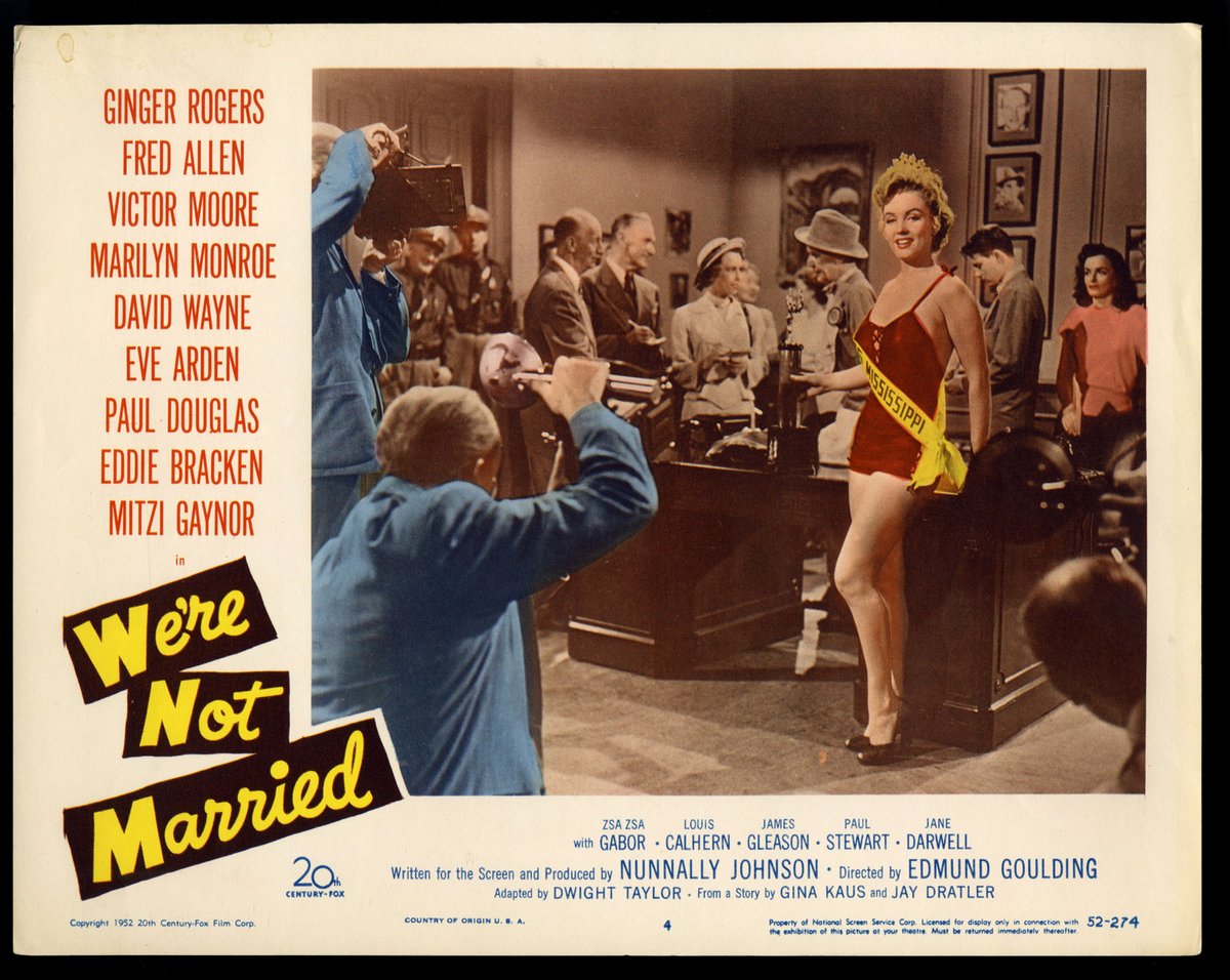 One of a handful of early Marilyn Monroe lobby cards that are coveted. movieart.com/were-not-marri… #MarilynMonroe WE'RE NOT MARRIED (1952)