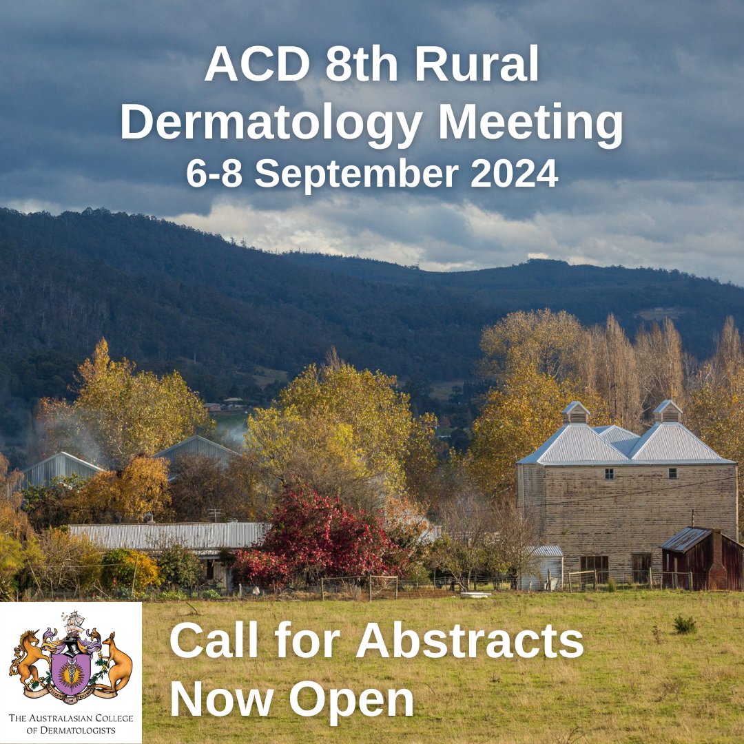 Abstract submissions are now open for the ACD 8th Rural Dermatology Meeting taking place in Hobart from Friday 6 September to Sunday 8 September 2024. To find out more visit our website via the link below: dermcoll.edu.au/media-news-eve…