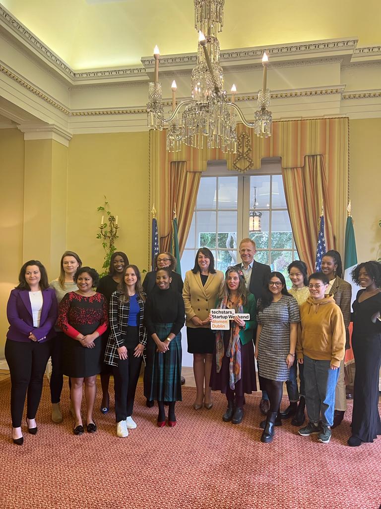 swdubwomen's tweet photo. What a day we had at our pre @Techstars startup weekend event celebrating women's month with @USAmbIreland. Thank you Amb. Cronin for hosting us at your beautiful Residence.

#opendoor @USEmbassyDublin #startupweekend https://t.co/h4RuTmTZGD