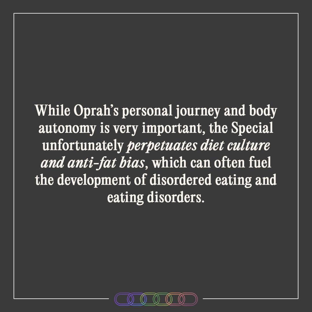 AllianceforED_'s tweet photo. As a member of the Collaborative of Eating Disorders Organizations (CEDO), the National Alliance for Eating Disorders is extremely concerned about the lack of consideration for eating disorders during @oprah's recent special. https://t.co/ASNwsYnGkO