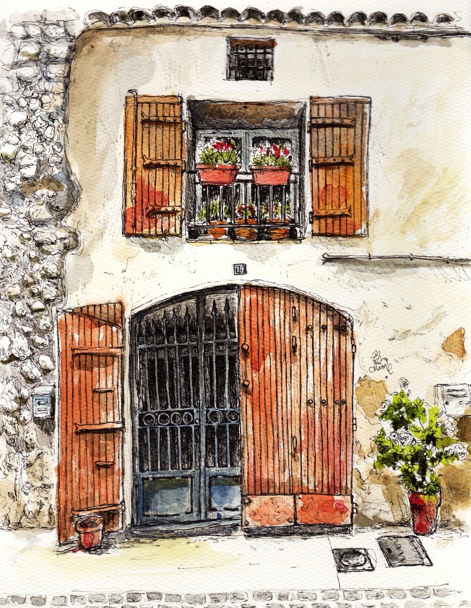 Une maison que j'ai vue à Pertuis, une petite ville de Provence.

La plupart des maisons en Provence ont beaucoup de plantes d'intérieur près des fenêtres et des portes.
C'est un paysage urbain ancien et simple, mais il montre que les gens vivent riche.

#art