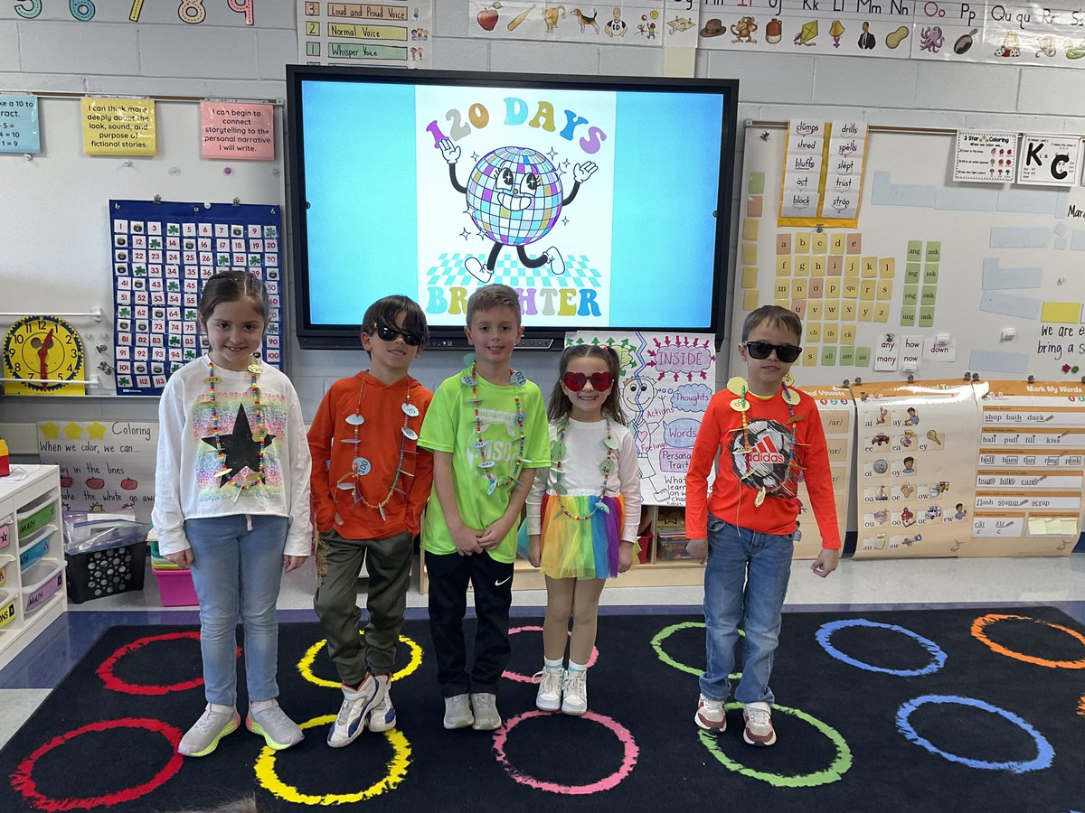 Our first graders are 120 days brighter! 💡🕶️🩷💛🩵💚