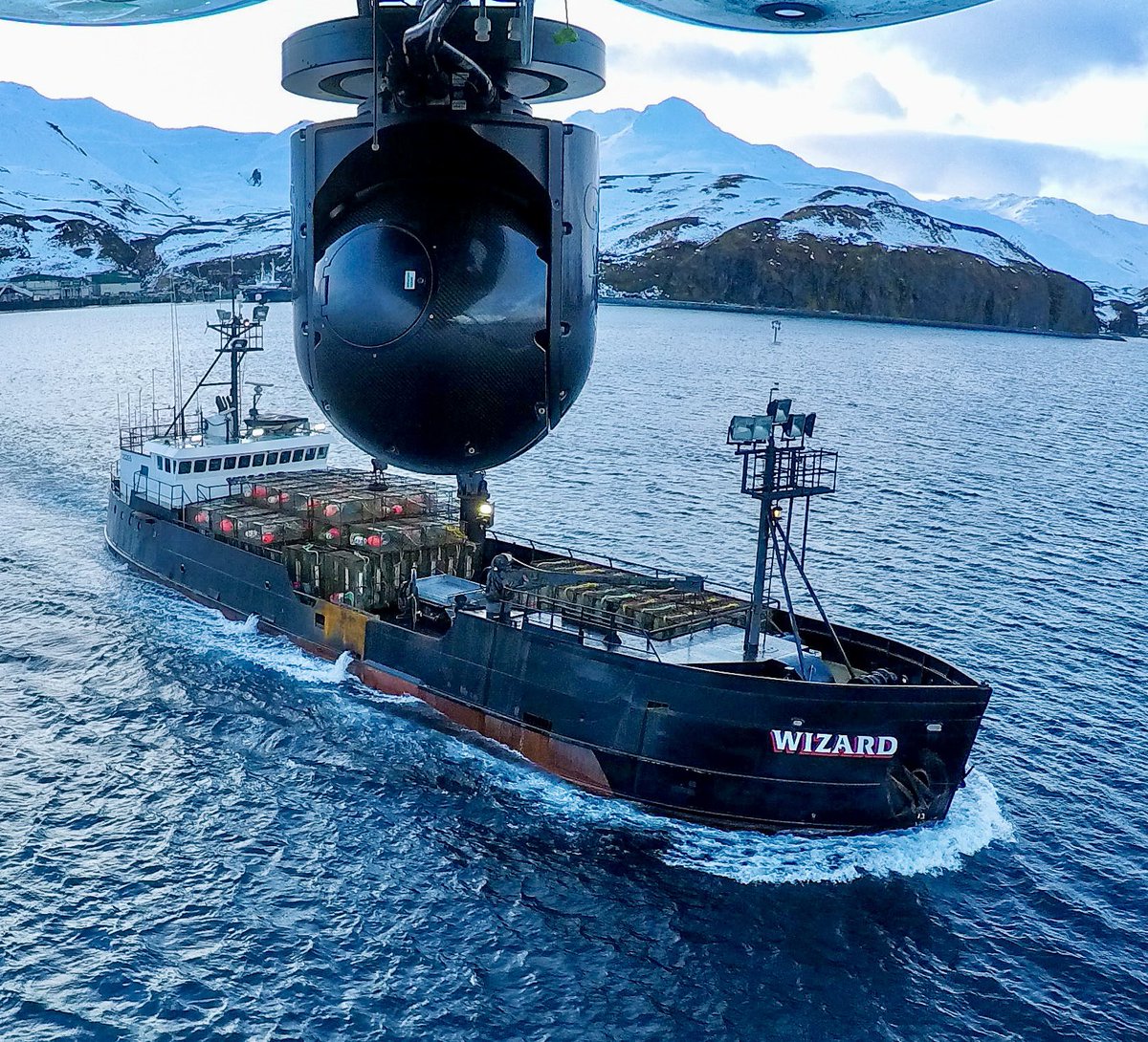 Wizard is the biggest boat we fly with for Deadliest Catch. originally, built for the US Navy in 1945. Adapted to Alaskan crab fishing in the 1970s.