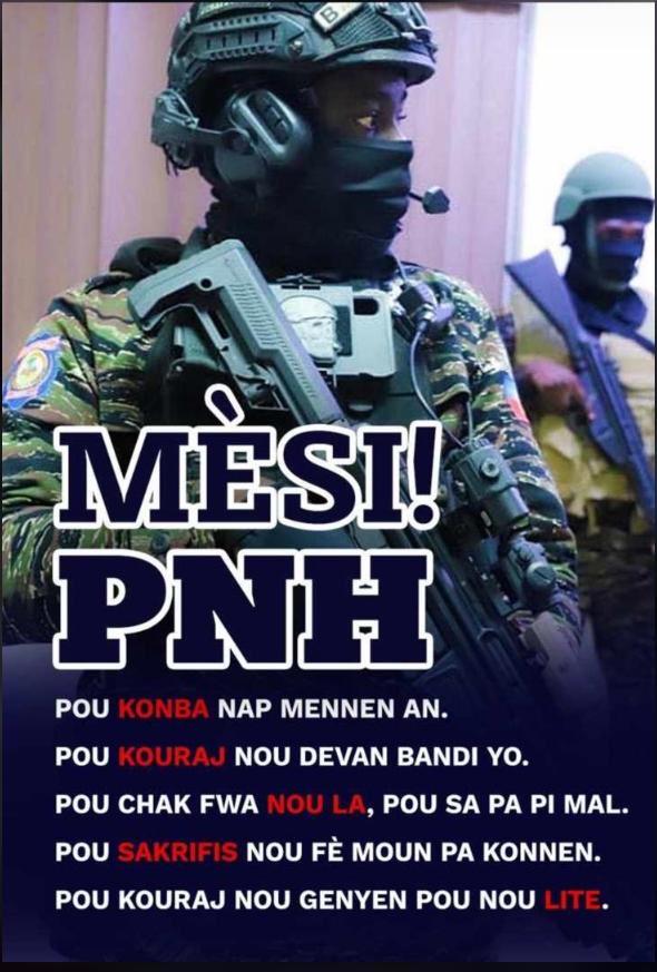 Making the rounds of #Haitian social media, thanking ⁦<a href="/pnh_officiel/">PNH</a>⁩ for the effort the Haiti National Police officers are making in this ongoing battle.