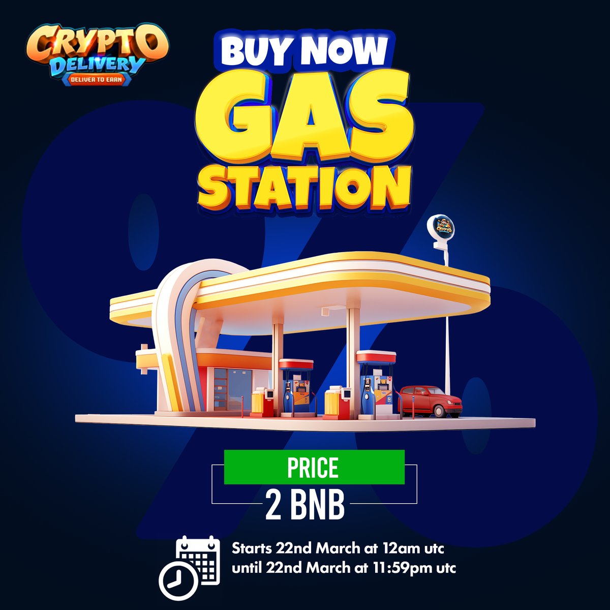 📣Hello everyone, we will be releasing 84 gas stations for sale at a value of 2 BNB each. Our team will set aside 1 BNB to eventually repurchase tokens.

The number of stations released for sale is intended to meet the demand for fuel, which is currently in short supply.

🕐