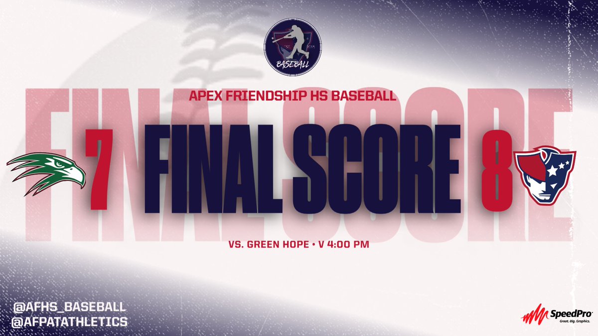 AFPatAthletics's tweet photo. Varsity @AFHS_Baseball ⚾️ Final: A walk off win for your Pats! Vondette with the game winning single to 🧹 the Falcons this week! Well done! #PatFam #RepAFHS https://t.co/XDDkeB8roe