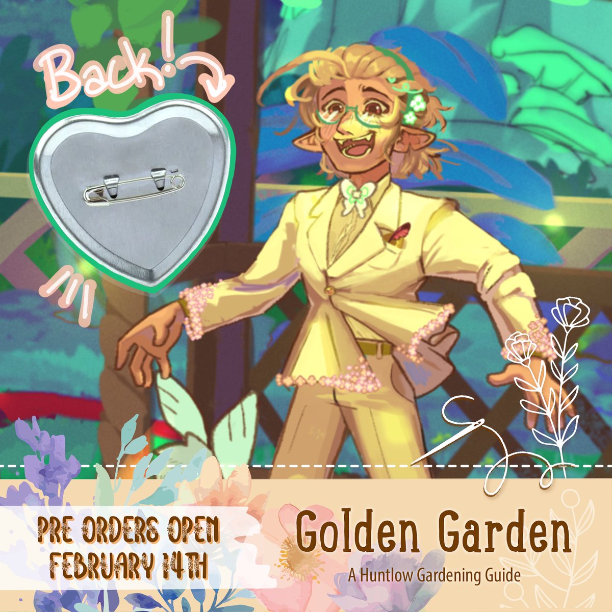 Here’s a lil preview of the spread and heart button I made for the @HuntlowZine !!
All stretch goals are unlocked and preorders end TONIGHT at 11:59 EST, so now’s the perfect and last chance to get your order in!  
Check it out while you still can! 🌱✨🪴🌻 
#huntlow #toh