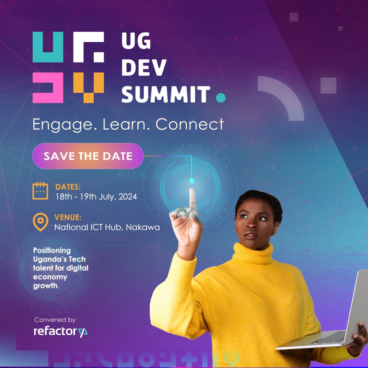 ANNOUNCEMENT: The inaugural UGANDA DEVELOPER SUMMIT, #UGDevSummit a first-of-its-kind event designed to foster collaboration and empower our nation's tech talent. 
Mark your calendars 18th-19th July 2024.
Stay tuned for more details. 
📧ugdevsummit@refactory.academy 
📞0393254046