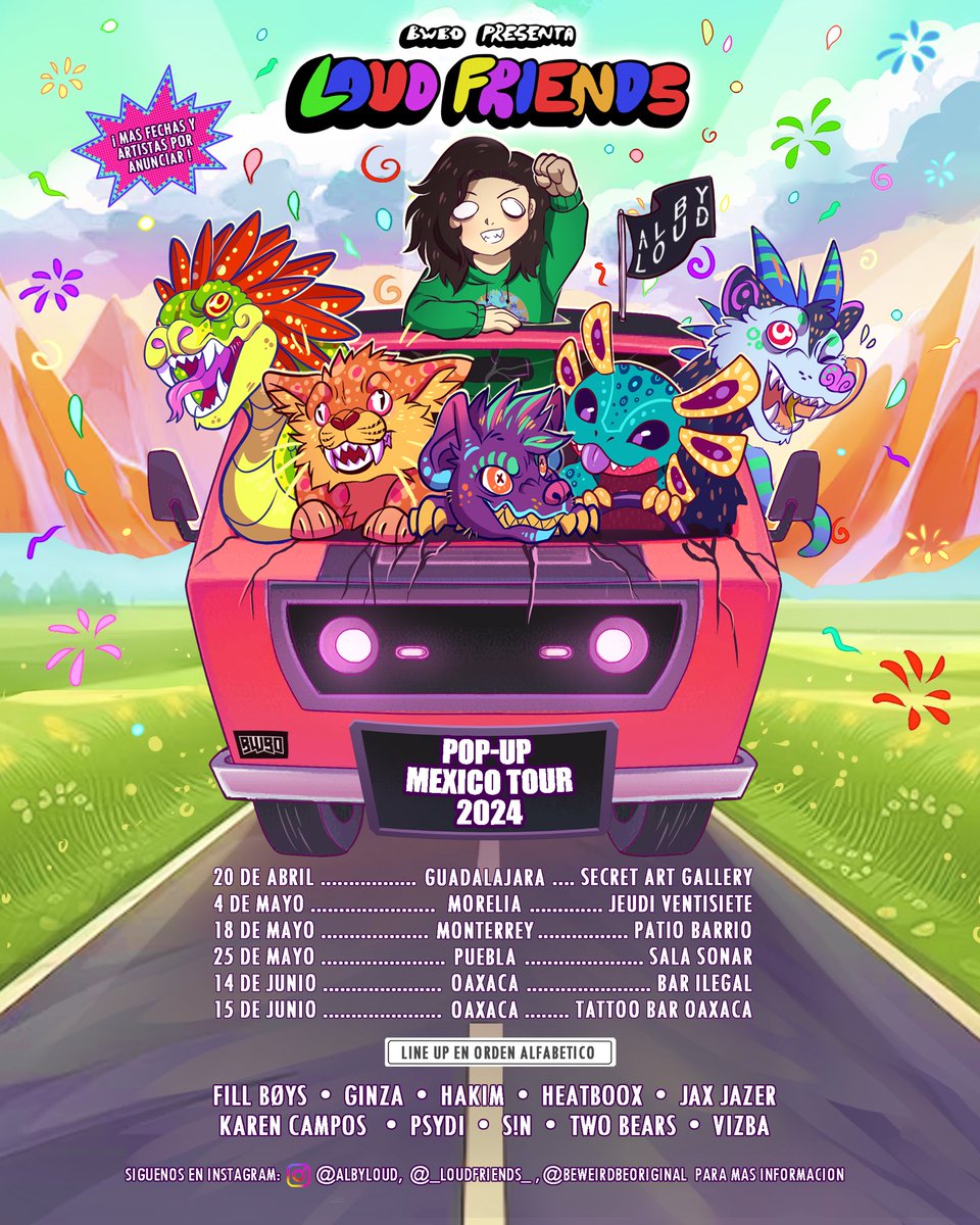 albyloud's tweet photo. LOUD FRIENDS DE TOUR POR MÉXICO!!! 🇲🇽🛣️🚍😵‍💫🎈 

+ fechas y artistas por anunciar!!!

Atentos al link de registro de cada ciudad en mis redes!!!

CDMX tendra más de una fecha! 😏 https://t.co/VcoQKB8Mqx