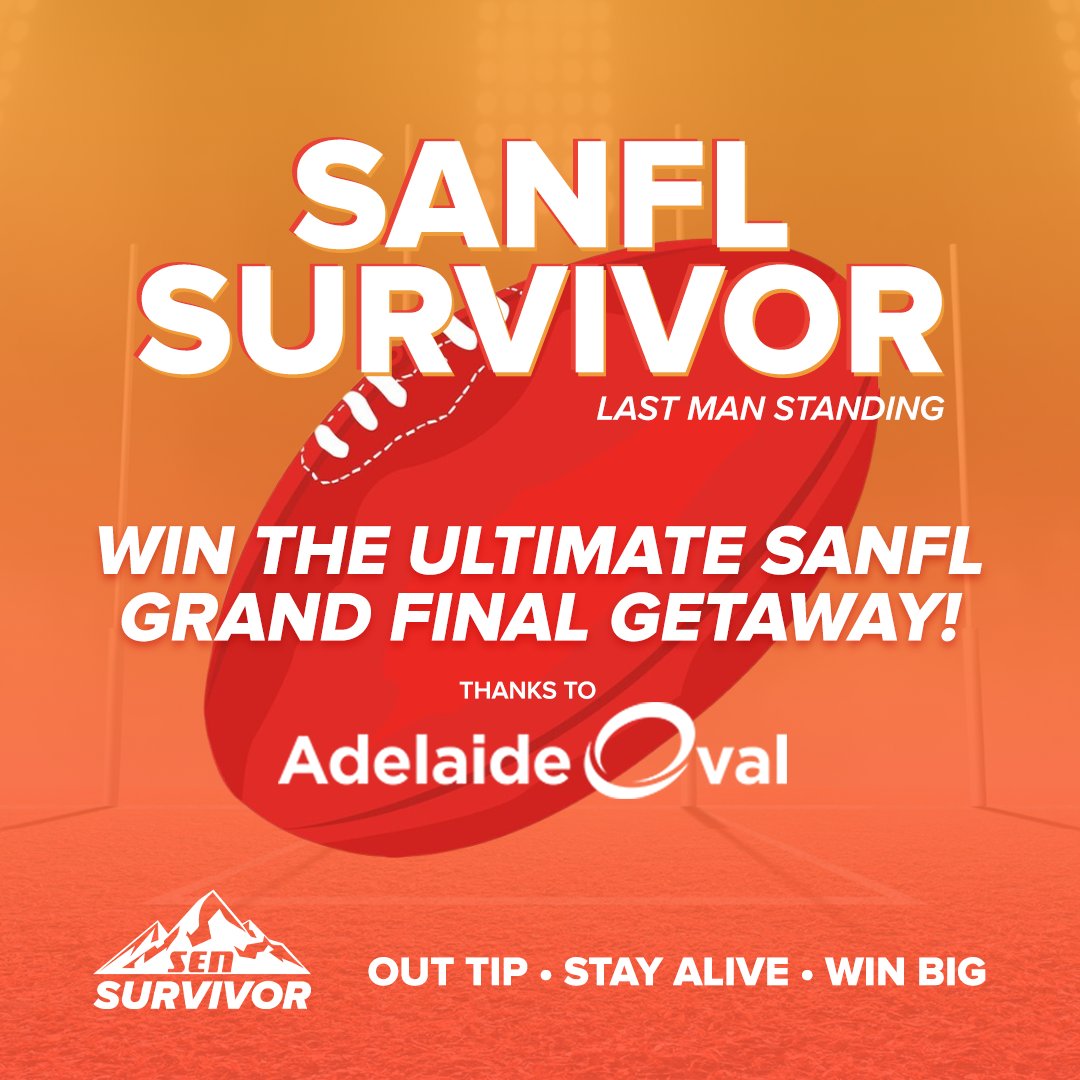 Last call to Play SANFL Survivor 2024! WIN the Ultimate SANFL Grand Final Getaway thanks to @TheAdelaideOval! Pick one SANFL winner each week. If your pick gets up, you survive. Get one wrong and you’re out! PLAY NOW: sen.lu/Survivor Entries close 8pm TONIGHT.