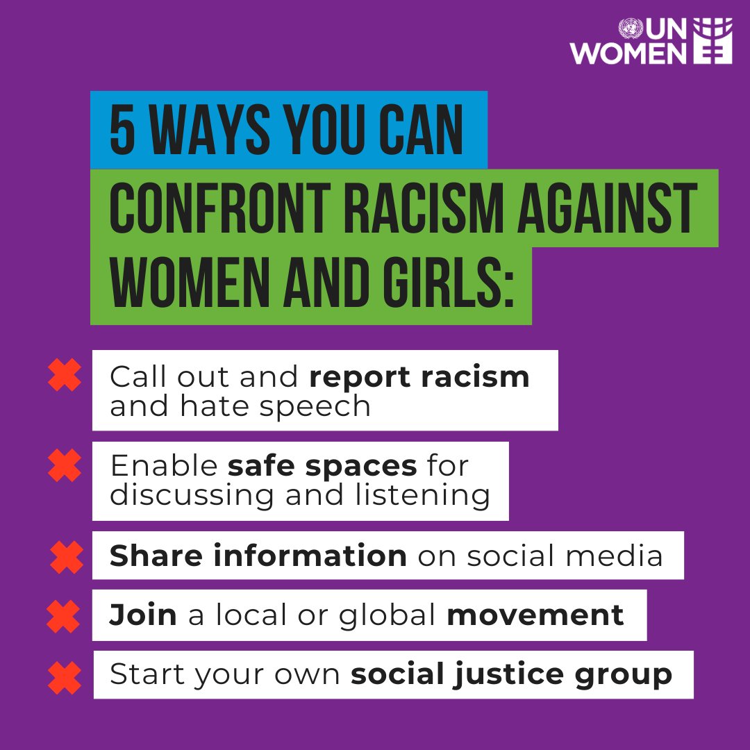 Racism has no place. Anywhere. When sexism and racism intersect, new layers of oppression emerge, impacting the lives of women and girls disproportionately. On #FightRacism Day and every day, let's speak out against all forms of discrimination.