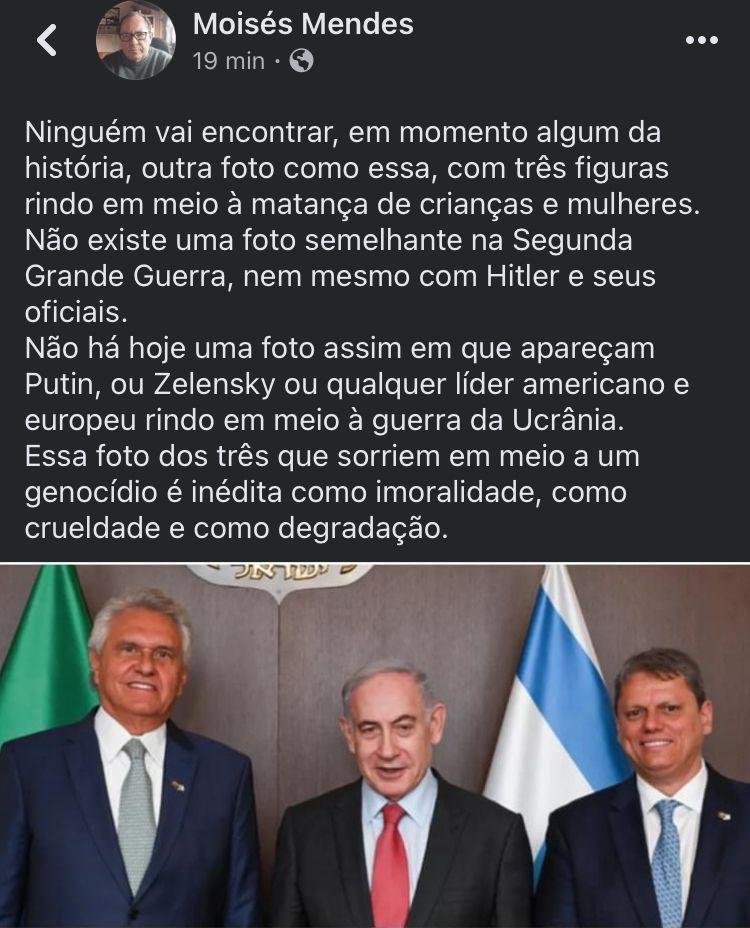 Tarcísio e Caiado acharam que era uma boa ideia sorrir ao lado de Netanyahu em meio a o genocídio que já matou mais de 31 mil palestinos, 2/3 mulheres e crianças....