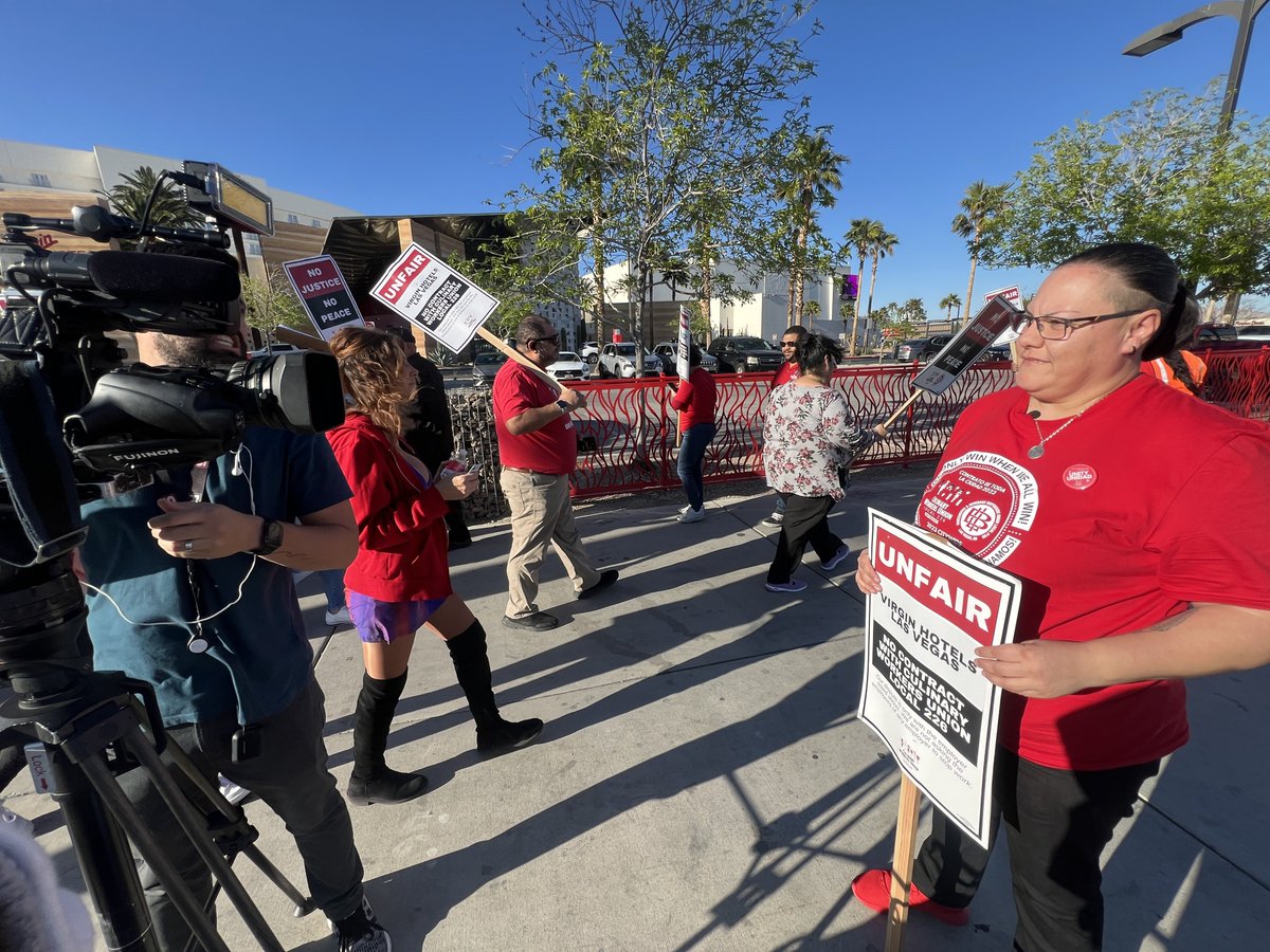 📍Picket line at <a href="/VirginHotelsLV/">Virgin Hotels Las Vegas</a> 

✊🏿 No one wants to strike, but workers are serious and will strike if they have to and the Culinary Union has their back every step of the way. 

#OneJobShouldBeEnough