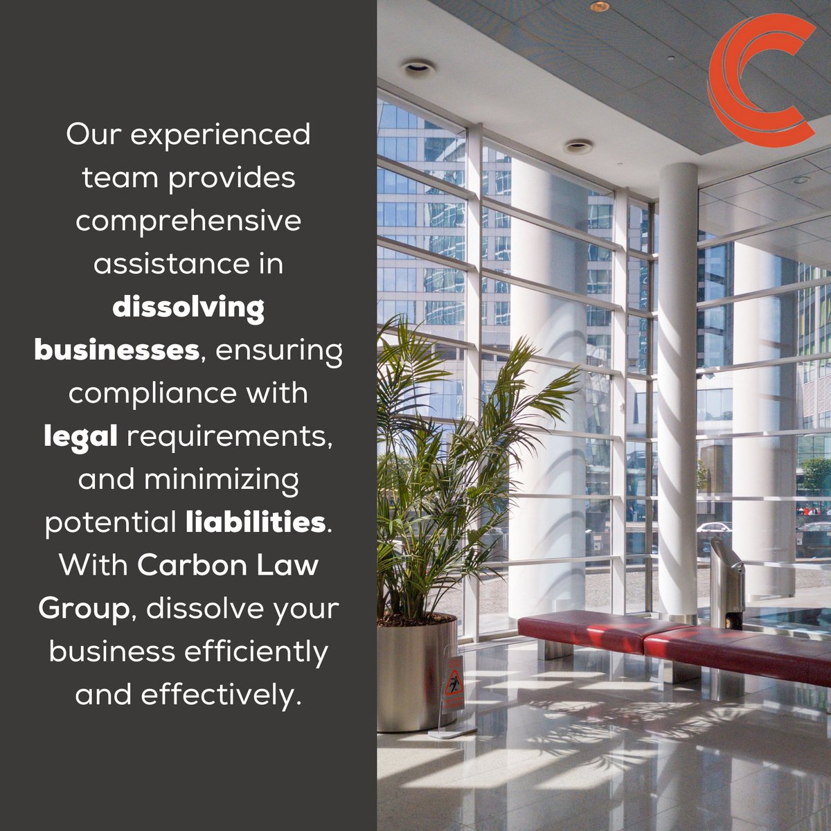 CarbonLawGroup's tweet image. Our experienced team provides comprehensive assistance in dissolving businesses, ensuring compliance with legal requirements, and minimizing potential liabilities. With Carbon Law Group, dissolve your business efficiently and effectively. 

#BusinessDissolution #LegalAssistance