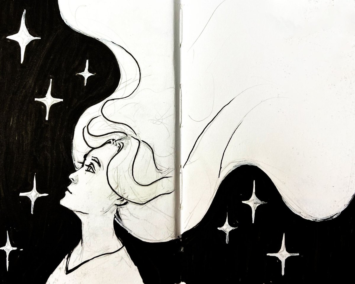Jezahna's tweet photo. Dreaming among the stars β¨π Inked this in my mini Stillman and Birn Epsilon sketchbook πβοΈ
#StarryPortrait #InkArt #MiniSketchbook #StillmanandBirn #art #artwork https://t.co/l29WcgRbf0