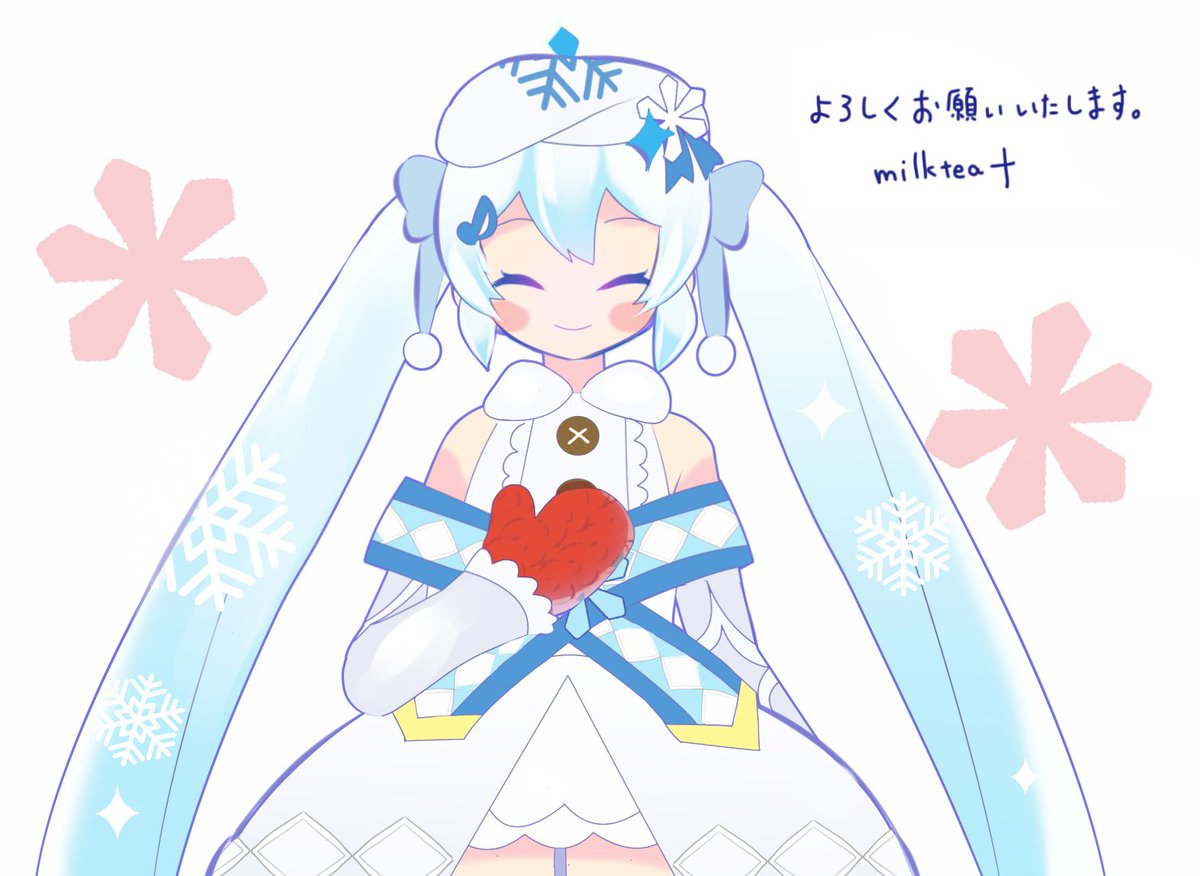 hatsune miku ,yuki miku 1girl solo long hair smile hair ornament white background dress  illustration images