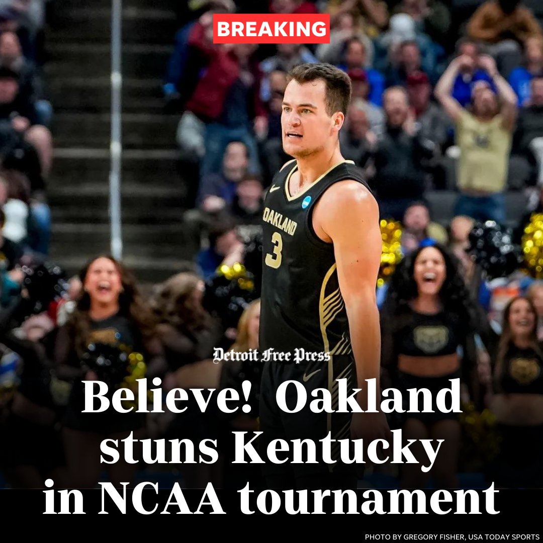 OAKLAND BRINGS THE MADNESS! The No. 14 seeded Oakland Golden Grizzlies of Rochester, Michigan have upset the No. 3 seed Kentucky Wildcats, 80-76, in the first round of the NCAA tournament! @OaklandMBB #MarchMadness