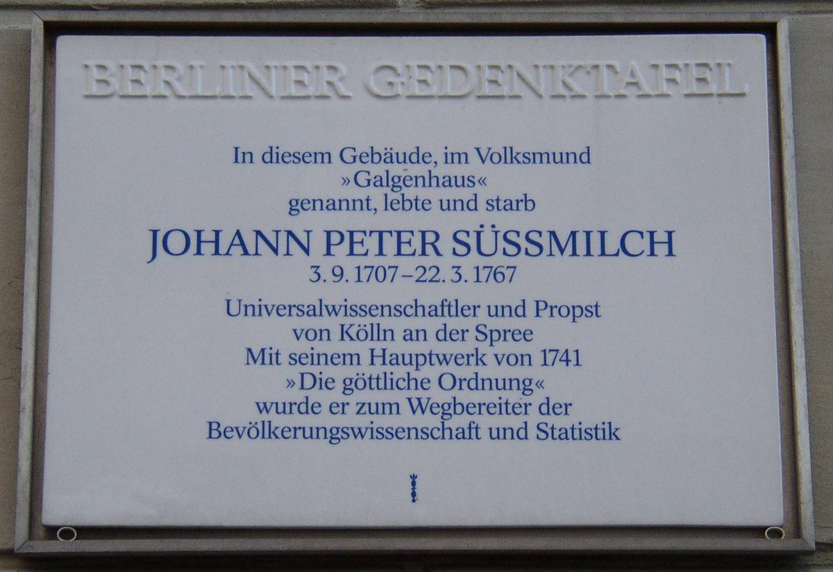 datavisFriendly's tweet image. #TodayinHistory #datavi #OTD 📊 
💀Mar 22, 1767 Johann Peter Süssmilch died in Berlin, Germany 🇩🇪
1741: Beginnings of the study of population statistics (demography) His work, Die göttliche Ordnung... studied birth rates &amp;amp; M/F ratio (1050M / 1000F) as evidence for a divine order