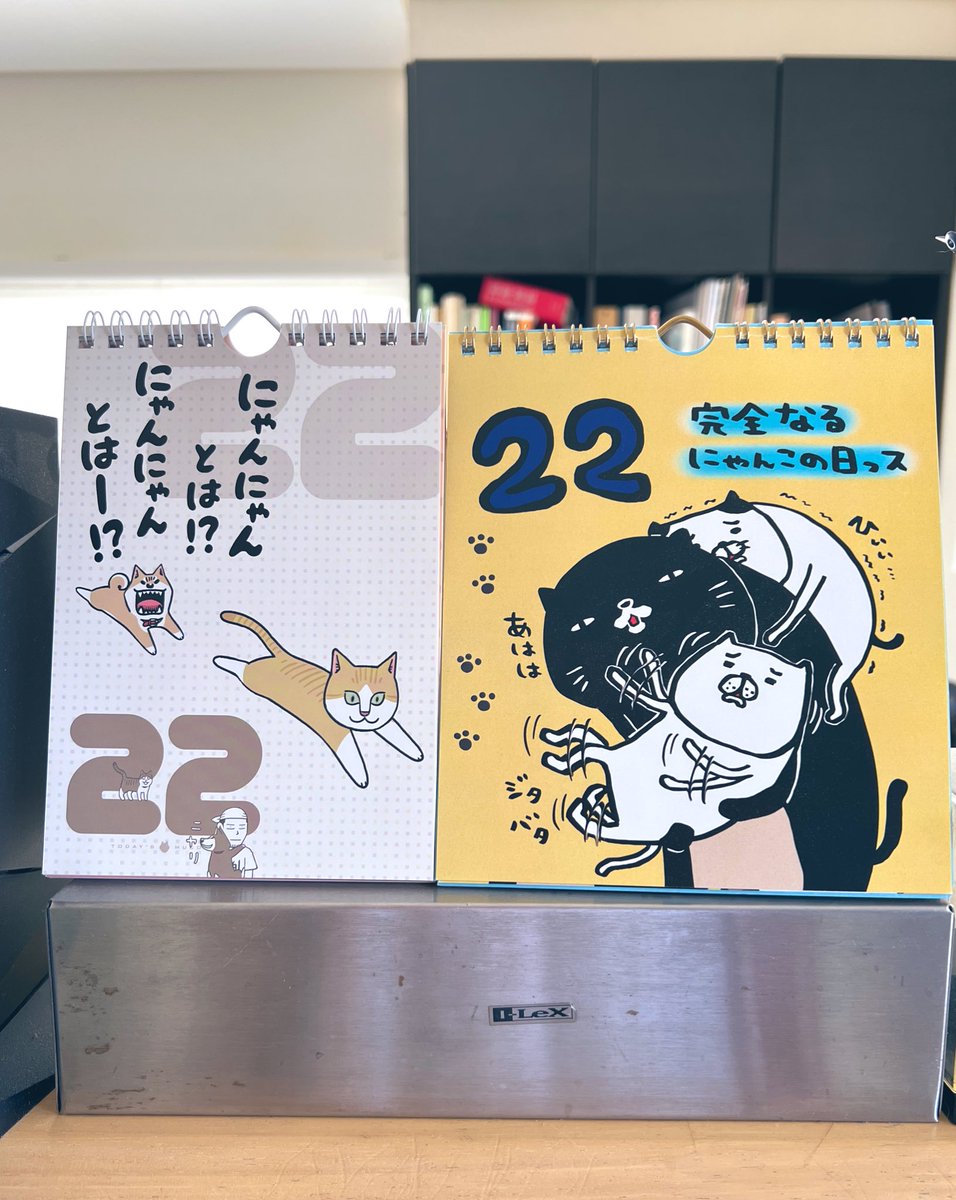 完全なるにゃんこの日っス。 にゃんにゃーん！（ΦωΦ） お気に入りの卓上カレンダー。 #パンダと犬 #ムーコ