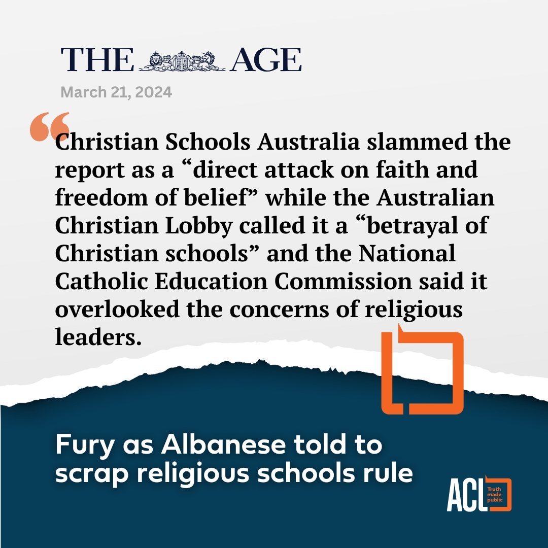 Yesterday, The Age published an article portraying the resistance Anthony Albanese has experienced while trying to push a report that would denounce Christian School’s right to dismiss teachers who no longer align with their values. “Christian Schools Australia slammed the…