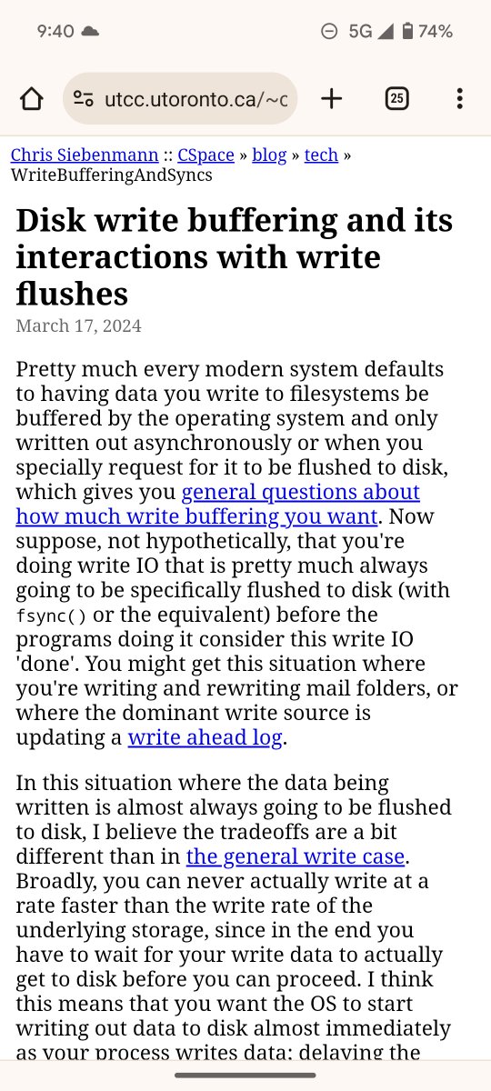 eatonphil's tweet photo. > Disk write buffering and its interactions with write flushes

Working with disks and filesystems, favorite genre of posts

https://t.co/HGE0ixI8DO https://t.co/OSWVAa37I8