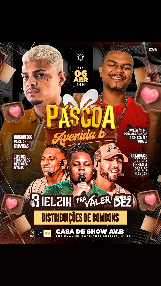 MEGA BAILÃO DA AV B 😜 🎉
🥳🇻🇳🎉  Dia 06/04  🎉🥳🇻🇳

UMA MEGA ESTRUTURA 😜🥳🇻🇳

🎉🎆QUEIMA DE FOGOS 🎉 🎆

ATRAÇÕES 

@ObielzinOfc
<a href="/mc_juninhoda10/">juninho da 10</a>

🥳😜🎉GRUPO DE PAGODE 🥳😜🎉
<a href="/grupo_pravaler/">Pra Valer</a>

COM OS MELHORES DJS DA BAIXADA 😜🥳🇻🇳🎉