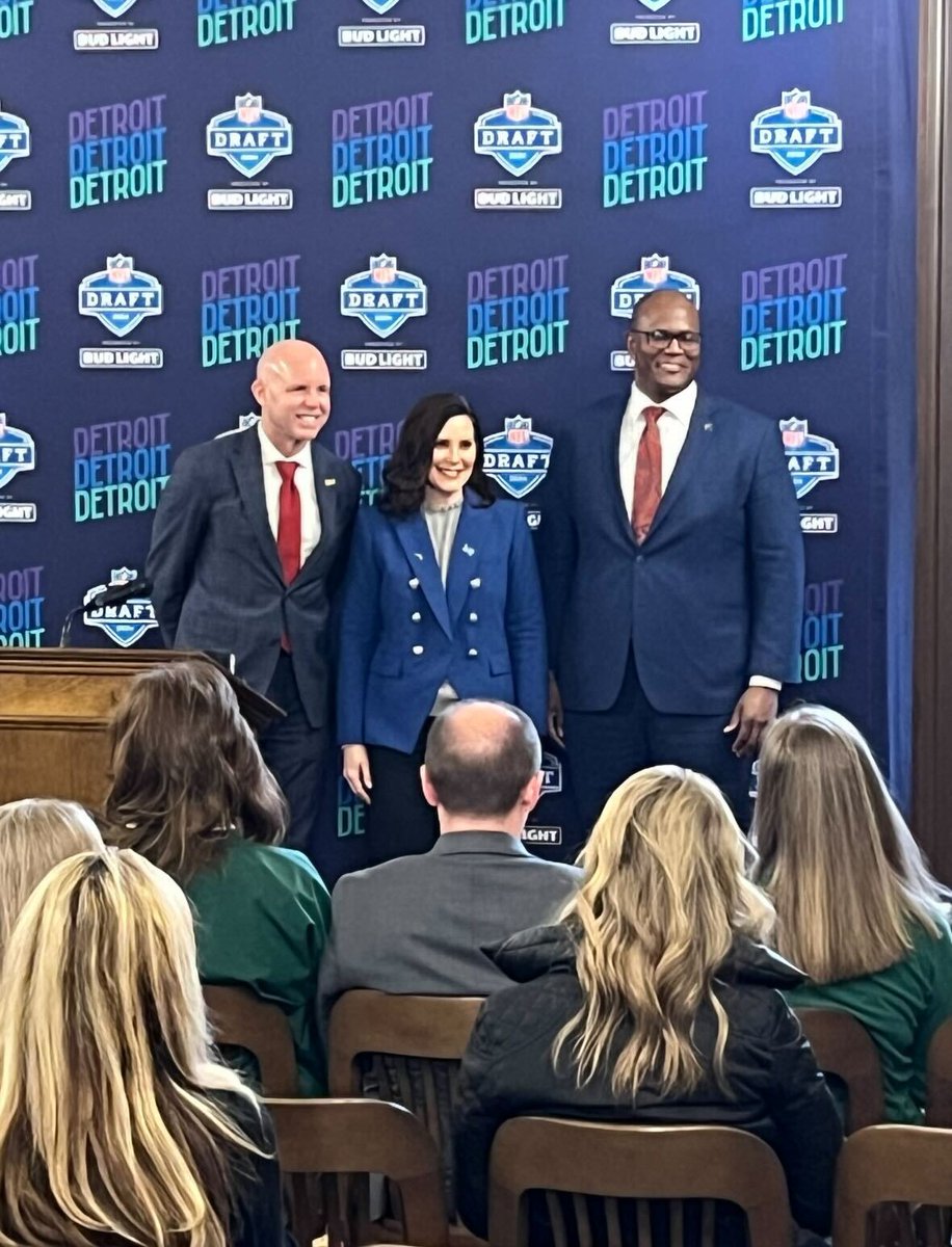 In just over a month, the @NFL Draft will take place in the best city in America. Visit Detroit's President Claude Molinari, Governor Whitmer and I are ecstatic about the incredible impacts the draft will have on Detroit. #NFLDraft