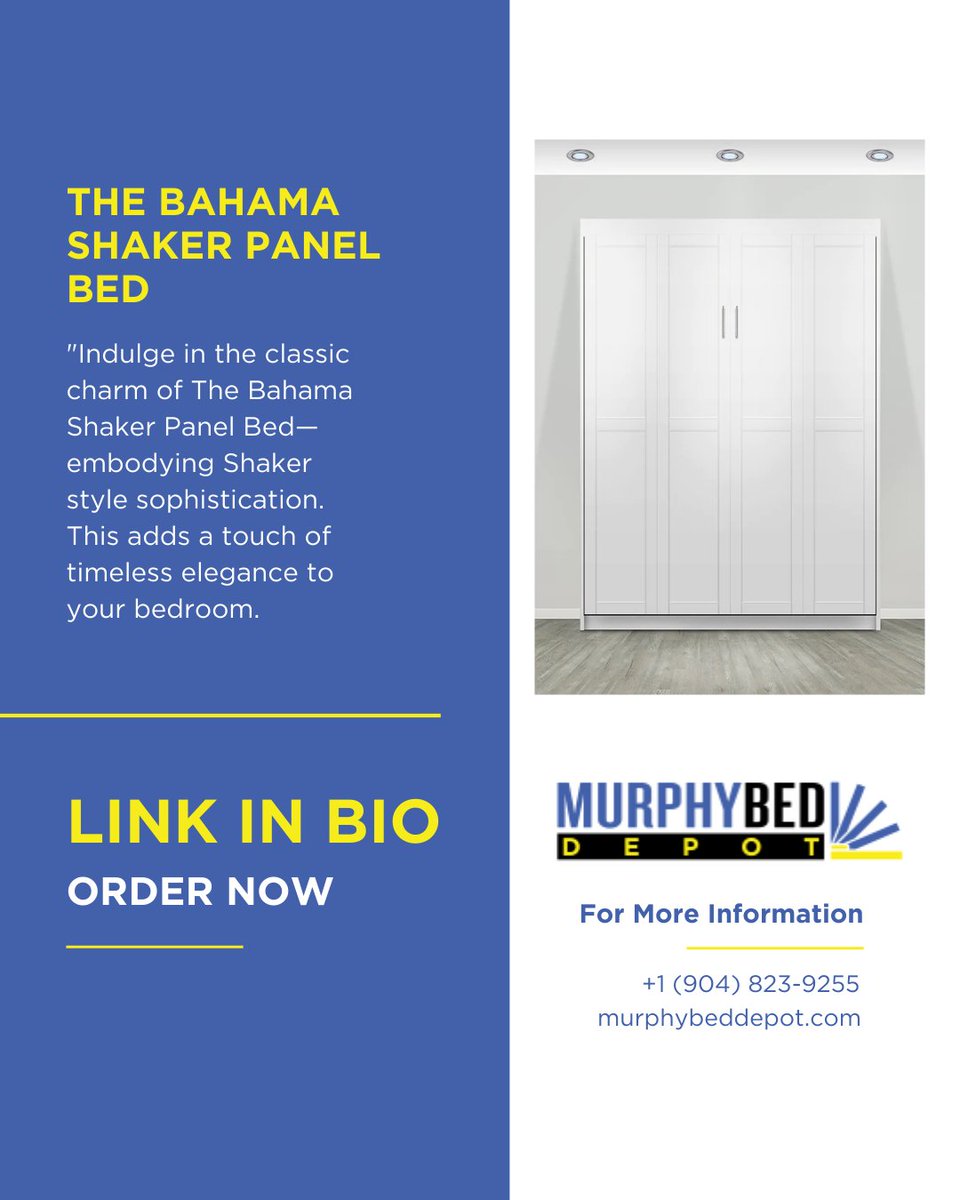 Indulge in the classic charm of The Bahama Shaker Panel Bed✨  This Murphy Bed seamlessly combines form and function, transforming your space into a haven of comfort and style.  Want to know more? Visit Murphy Bed Depot's website now! 🌐  #hiddenbed #designspiration #bedroomgoals