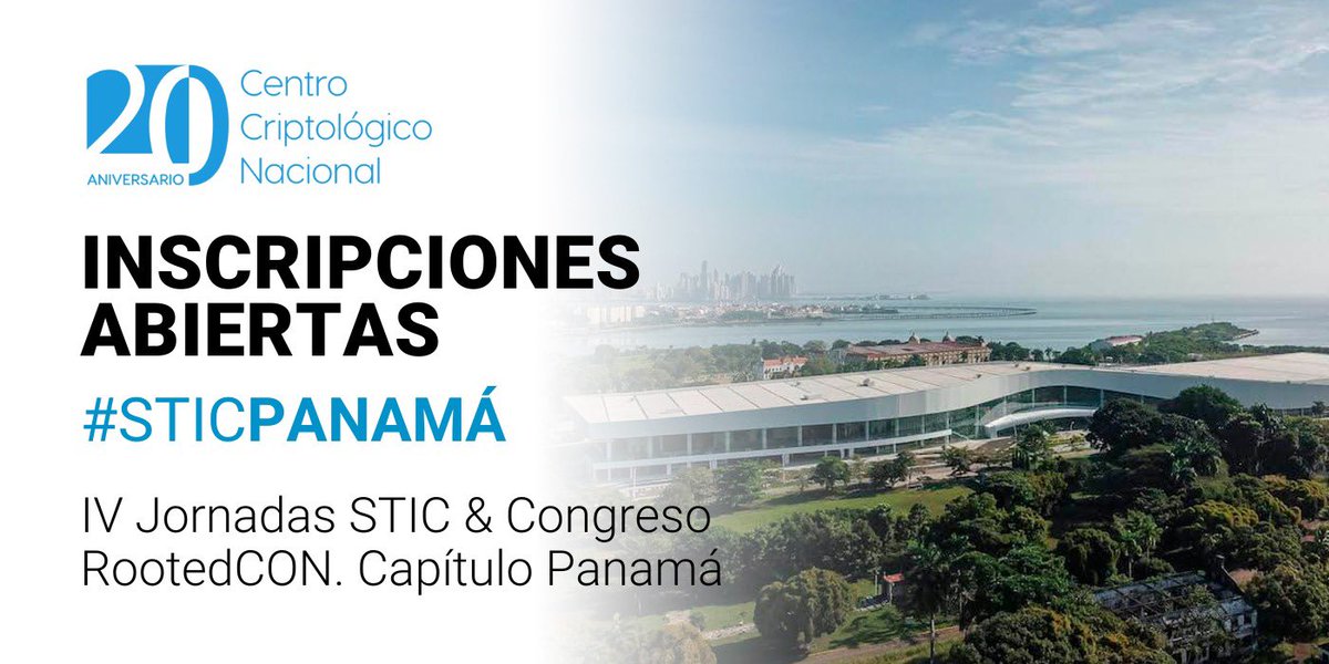 ¿Aún no estás inscrito en #STICPANAMA?

No puedes perderte ser parte de las IV Jornadas STIC &amp; Congreso RootedCON Capítulo Panamá

Se parte de este importante evento:

jornadas.ccn-cert.cni.es/es/ivjornada-p…

<a href="/CCNCERT/">CCN-CERT</a>