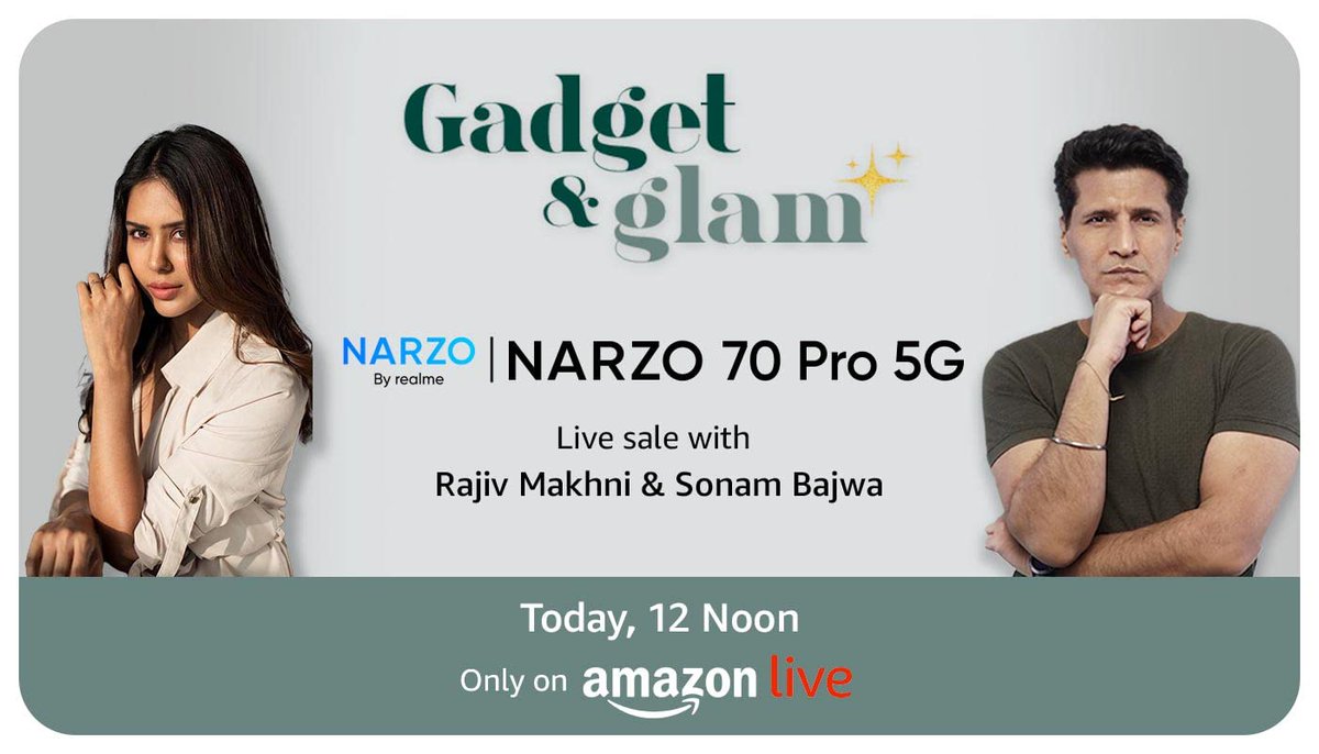 omkar_0002's tweet photo. Live Sale of realme Narzo70Pro 5G Today at ππ:ππ π©π¦ on Amazonπ€©
Also, Donβt miss out the last chance to avail Realme buds T300π§ for π
π·οΈ8+128gb - βΉ19,999- βΉ1000 off
π·οΈ8+256gb - βΉ21,999-βΉ2000 off
#Realme #NARZO70Pro5G #BetterCameraPhone https://t.co/YWcSRWwW0C