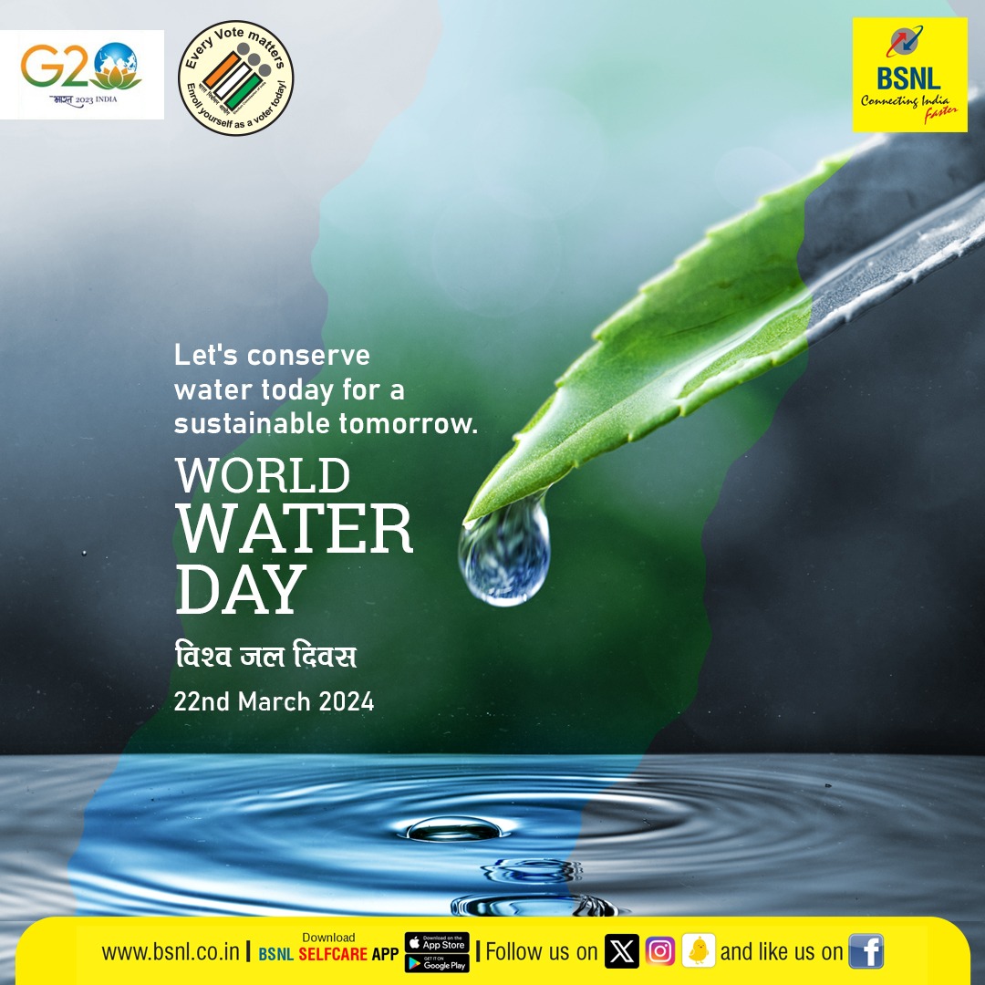 On #WorldWaterDay, let's raise awareness and take action to ensure equitable access to clean water for everyone, everywhere. #BSNL #WorldWaterDay2024