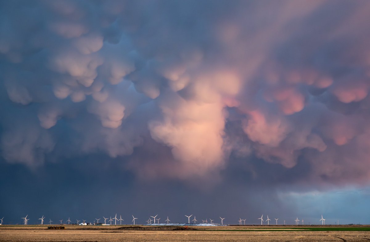 A stunning mammatus cloud display at sunset this evening near Panhandle Tx! It’s nice to finally see a sign of spring in the Texas Panhandle… #txwx #texas