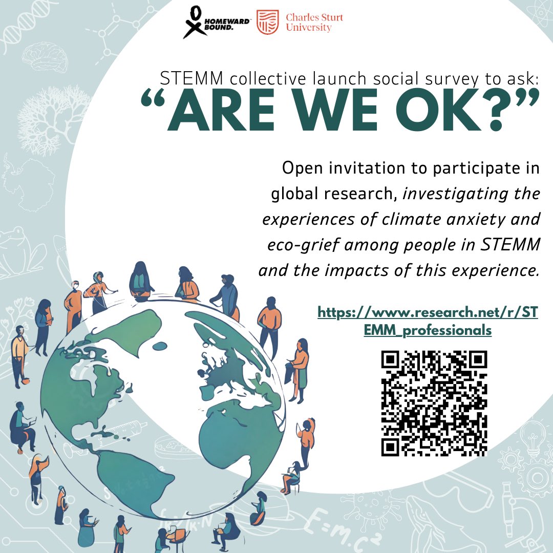 🚨We launched a study on #EcoGrief & #ClimateAnxiety!🚨 This week, we opened our survey to learn more about the experiences of people in #STEMM Were a diverse collective, joined by our concern for #climate, #biodiversity & people 🌏 Pls take our survey research.net/r/STEMM_profes…