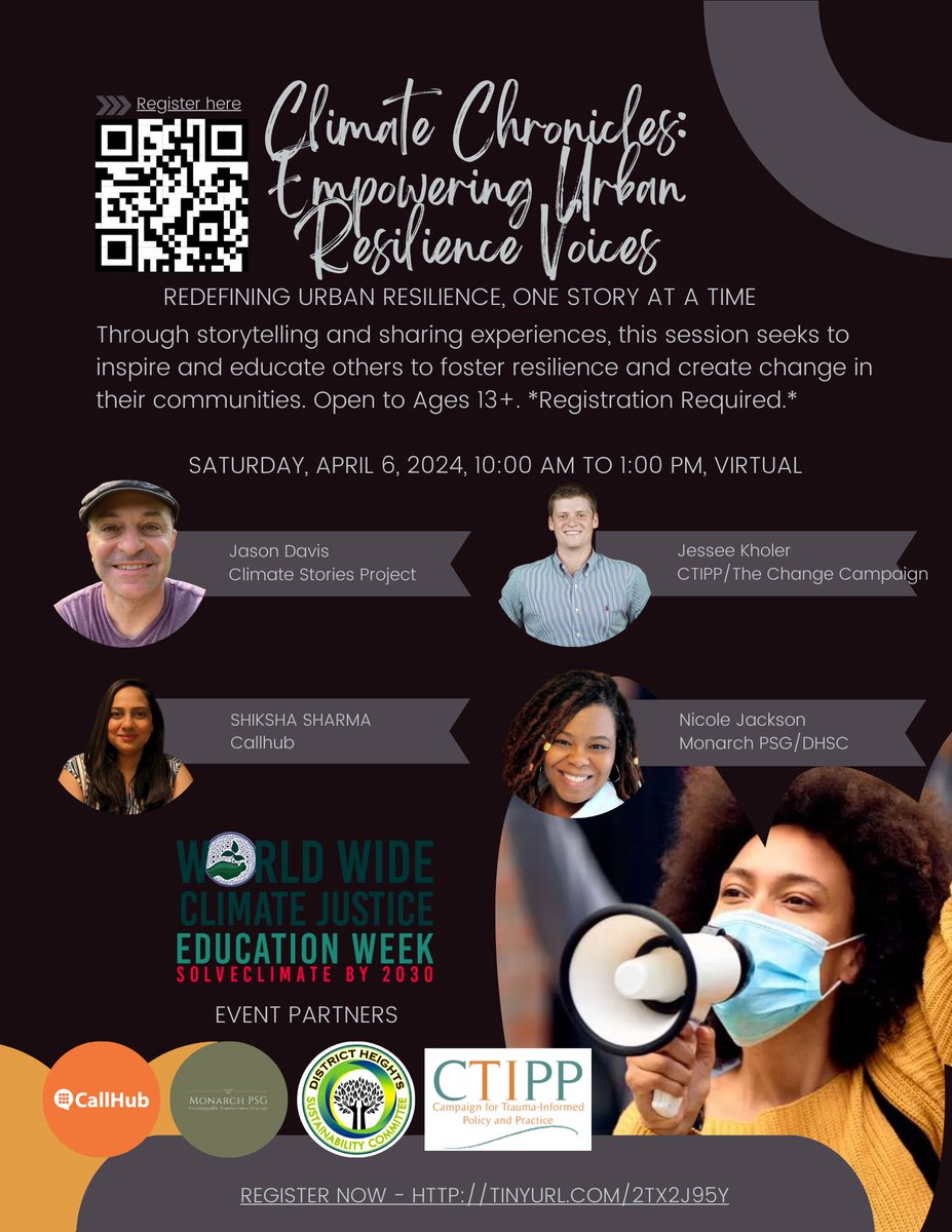 Join us for Climate Justice Education Week! Craft your climate story for advocacy. Elevate voices of marginalized groups. Free workshop via Zoom. Register here: tinyurl.com/2tx2j95y. Registration open until 24 hours before workshop.