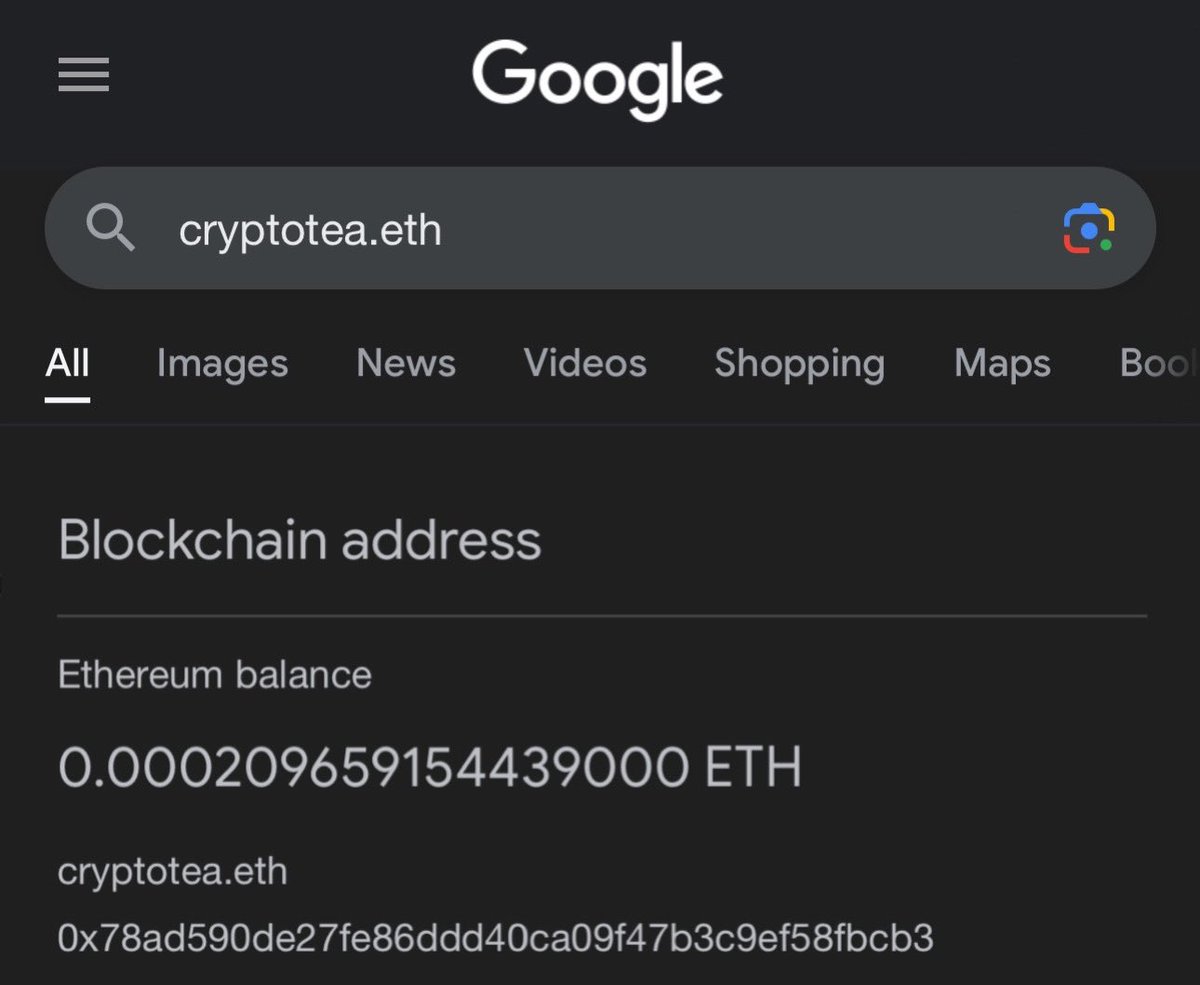 Google has integrated ENS search to show your ethereum wallet balance

pre rich 🙈
