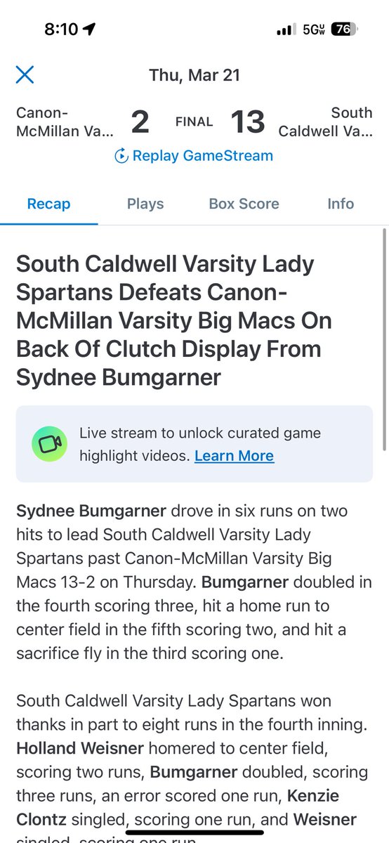 Back-to-back games. 💪🏼 Slaughter bomb from my girl, @McartneyH! 💣 @SCHSfastpitch @tha_show12 @CENational2025 @MaddalunaDave @Clift_coach @Mads_Arm2Strong