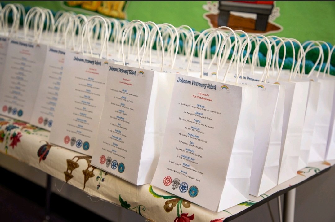 RoseCota3's tweet photo. Johnson Primary K-3 held our First Responders Luncheon, extending invitations to first responders from the community.  The event featured artwork, poetry written and read by student council. Lunch provided by Johnson's PTO, expressing gratitude for their dedication. https://t.co/ipnEsDDfcE